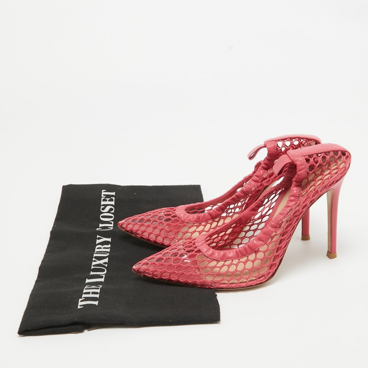 Pre Owned Gianvito Rossi Pink Mesh and Leather Pumps Size 37.5