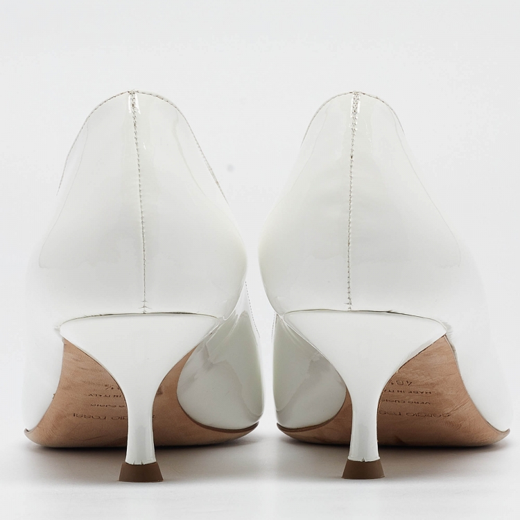 Pre Owned Sergio Rossi White Patent Leather Pointed Toe Pumps Size 40.5
