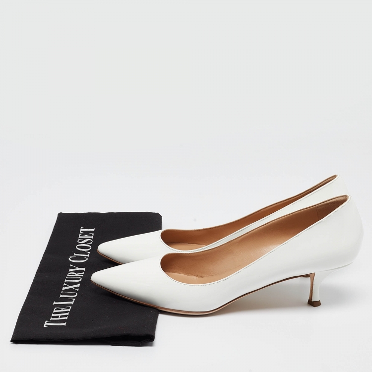 Pre Owned Sergio Rossi White Patent Leather Pointed Toe Pumps Size 40.5