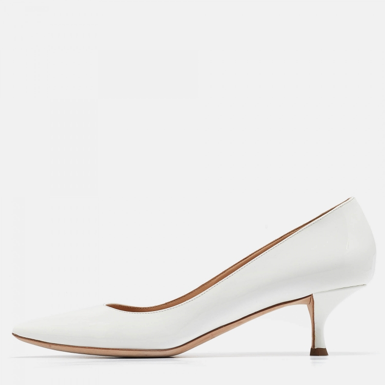 Pre Owned Sergio Rossi White Patent Leather Pointed Toe Pumps Size 40.5