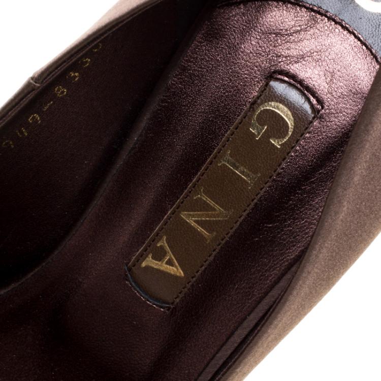 Pre Owned Gina Brown Satin Crystal Embellished Peep Toe Platform Pumps Size 40