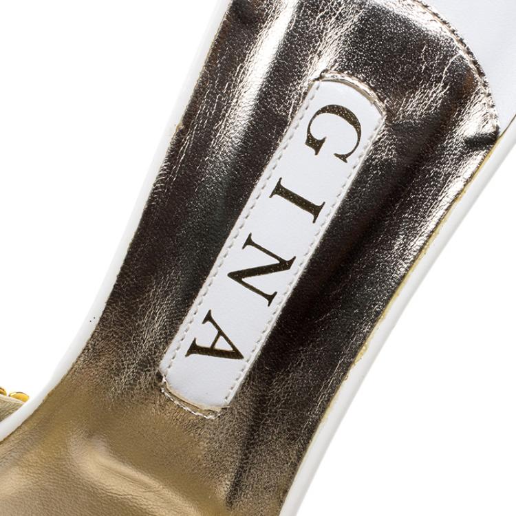 Pre Owned Gina Gold Crystal Embellished Slides Size 41