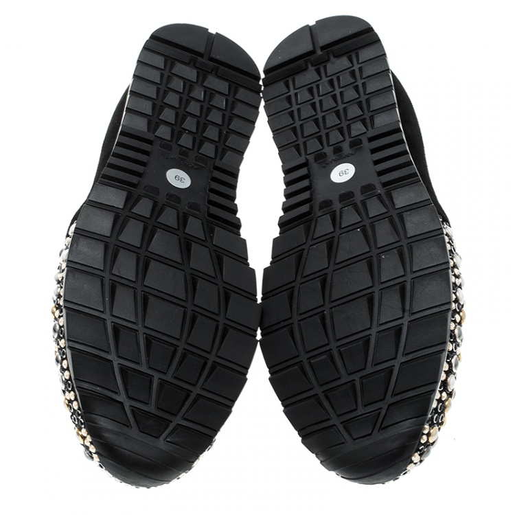 مملوكة مسبقًا Gina Black Satin Crystal Embellished Slip On Sneakers Size 39