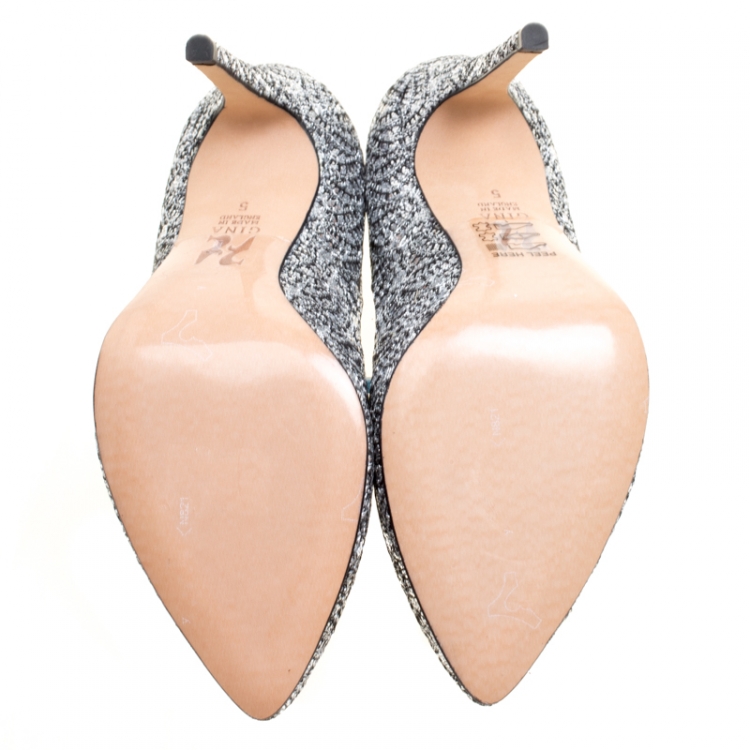 Pre Owned Gina Metallic Silver Glitter Pumps Size 38