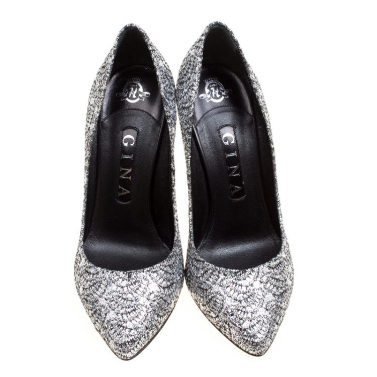 Pre Owned Gina Metallic Silver Glitter Pumps Size 38