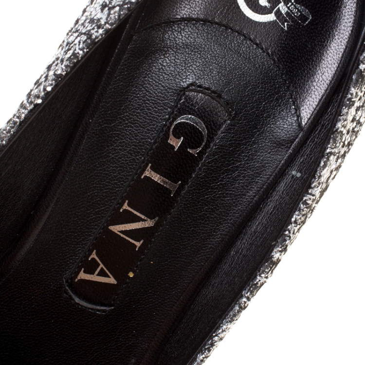 Pre Owned Gina Metallic Silver Glitter Pumps Size 38