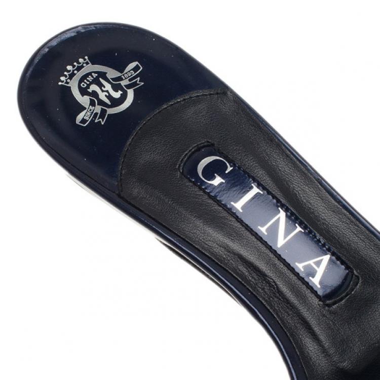 Pre Owned Gina Blue Crystal Kitten Heel Slides Size 38