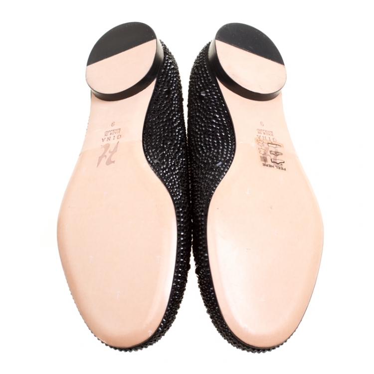 Pre Owned Gina Black Crystal Embellished Satin Smoking Slippers Size 42