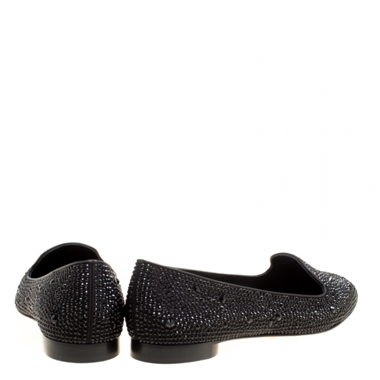 Pre Owned Gina Black Crystal Embellished Satin Smoking Slippers Size 42