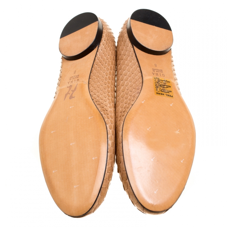 Pre Owned Gina Beige Python Leather Smoking Slippers Size 41