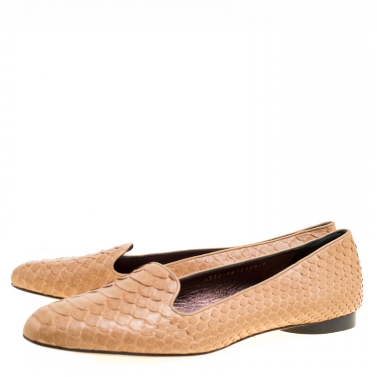 Pre Owned Gina Beige Python Leather Smoking Slippers Size 41