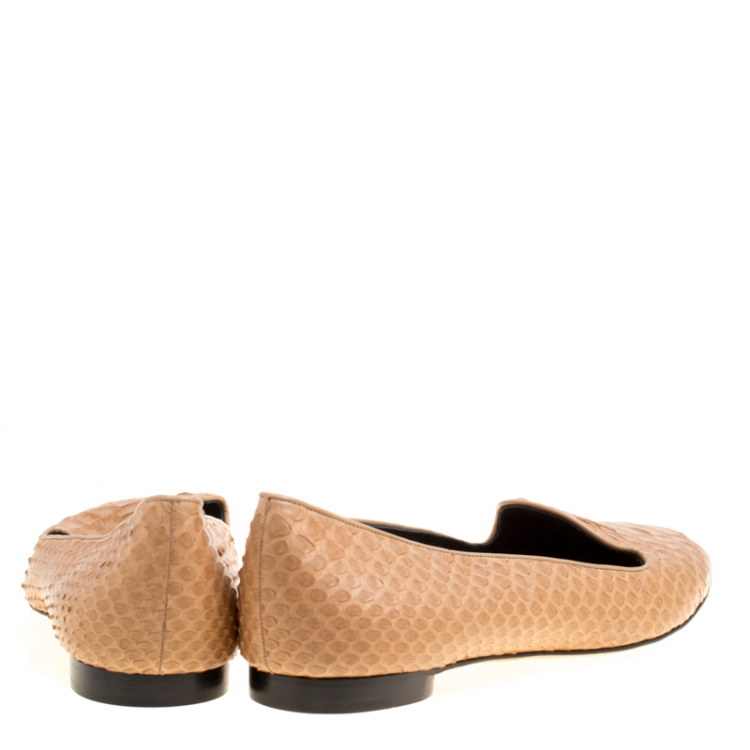 Pre Owned Gina Beige Python Leather Smoking Slippers Size 41