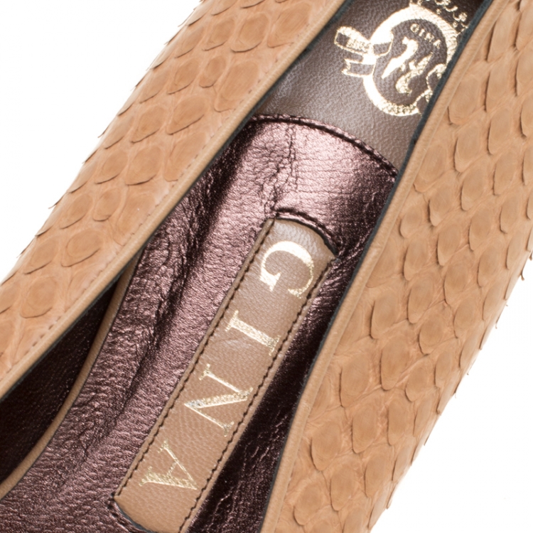 Pre Owned Gina Beige Python Leather Smoking Slippers Size 41