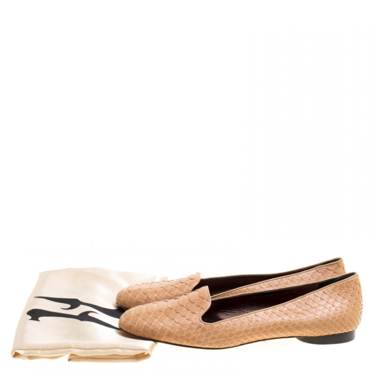 Pre Owned Gina Beige Python Leather Smoking Slippers Size 41