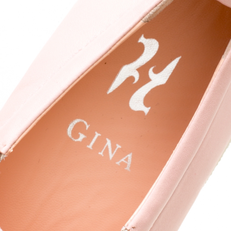 Pre Owned Gina Pink Leather and Crystal Embellished Satin Gioia Slip On Skate Sneakers Size 42