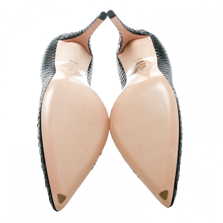 Pre Owned Gina Black Python Leather Pointed Toe Pumps Size 39.5