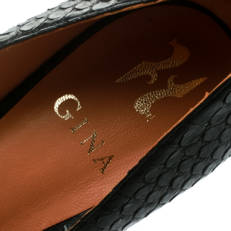 Pre Owned Gina Black Python Leather Pointed Toe Pumps Size 39.5