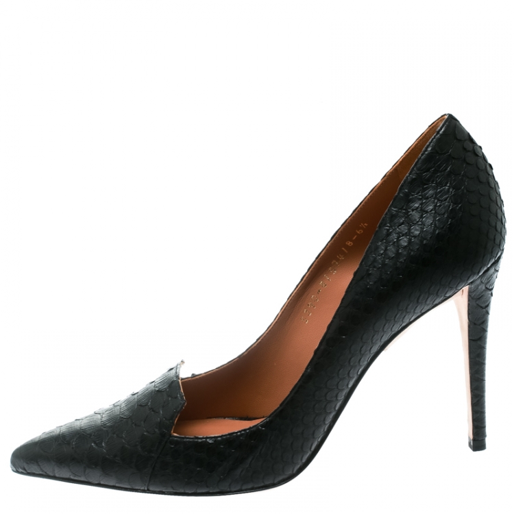 Pre Owned Gina Black Python Leather Pointed Toe Pumps Size 39.5