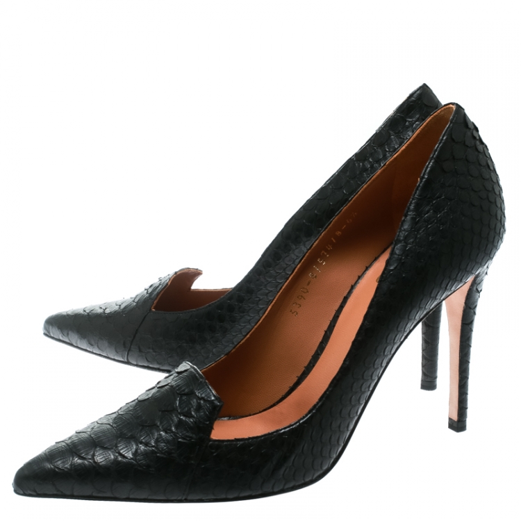 Pre Owned Gina Black Python Leather Pointed Toe Pumps Size 39.5