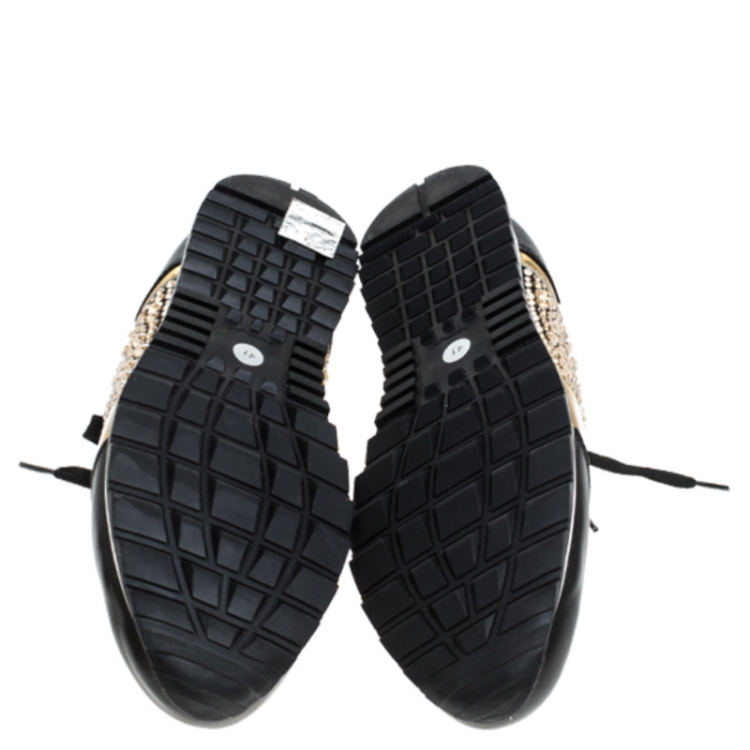 Pre Owned Gina Black Leather/Satin Luminosa Swarovski Sneakers Size 41
