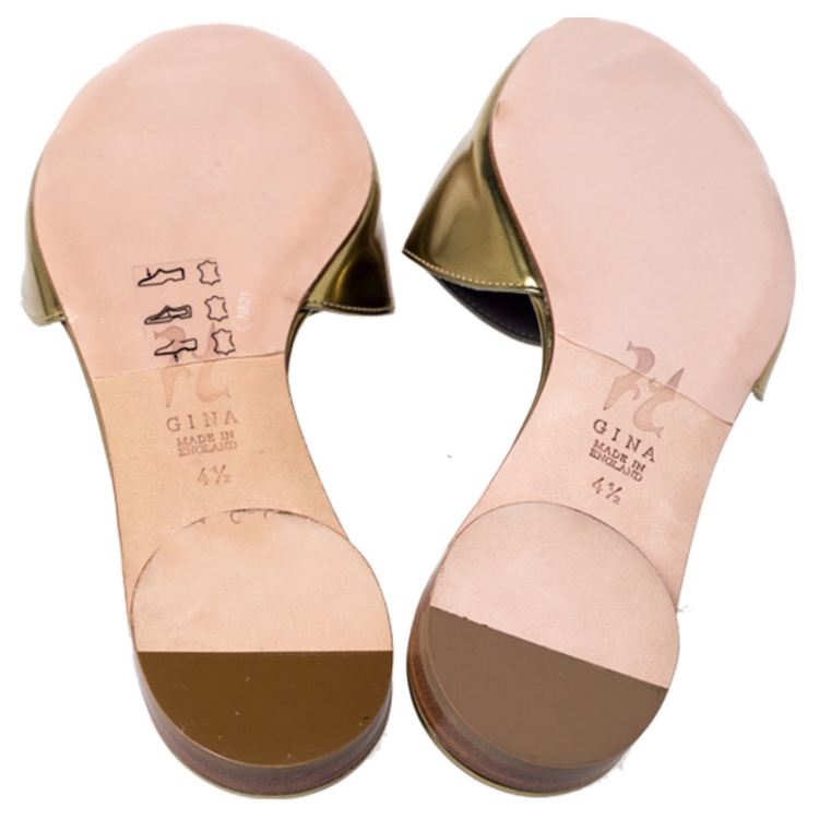 Pre Owned Gina Metallic Gold Crystal Embellished Flat Slides Size 37.5