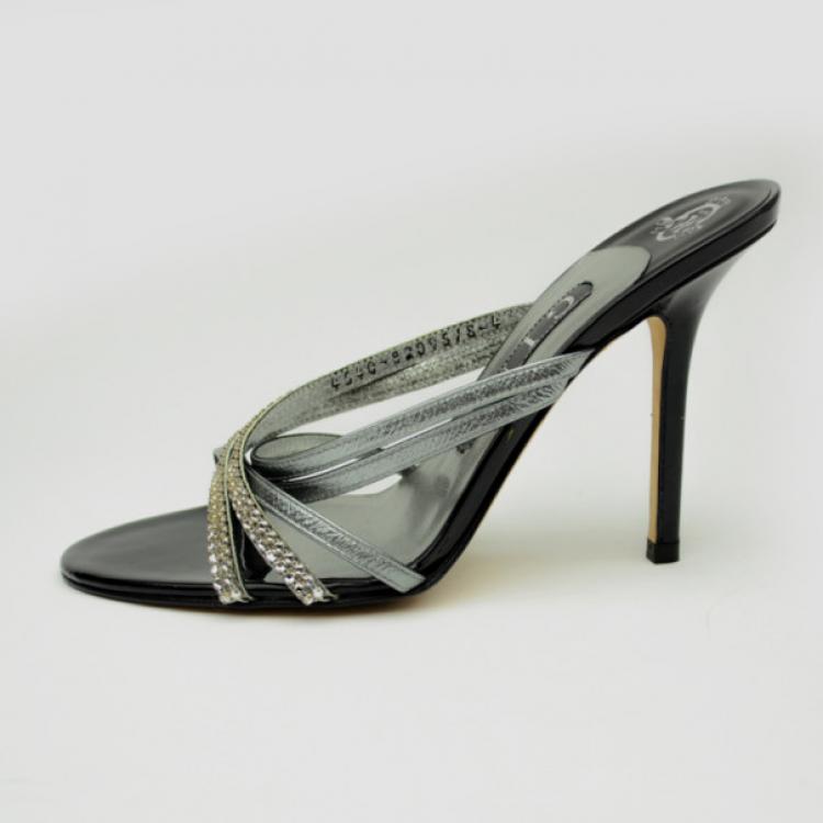 Pre Owned Gina Grey Crystal Embellished High Heel Slides Size 37