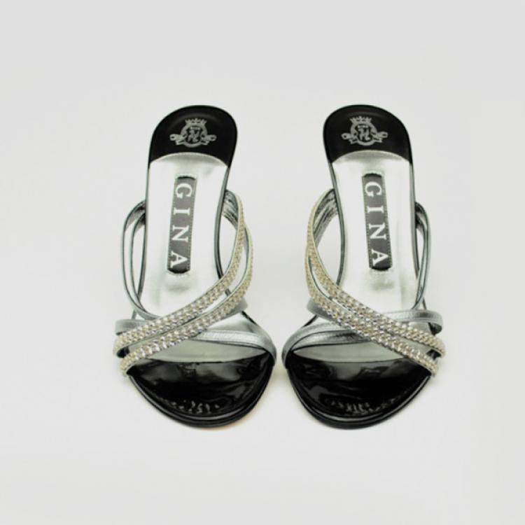 Pre Owned Gina Grey Crystal Embellished High Heel Slides Size 37