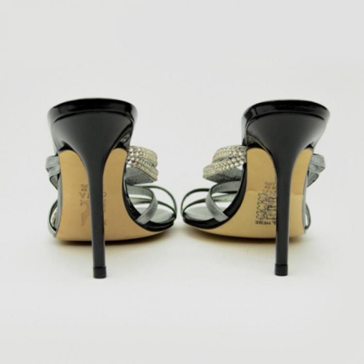 Pre Owned Gina Grey Crystal Embellished High Heel Slides Size 37