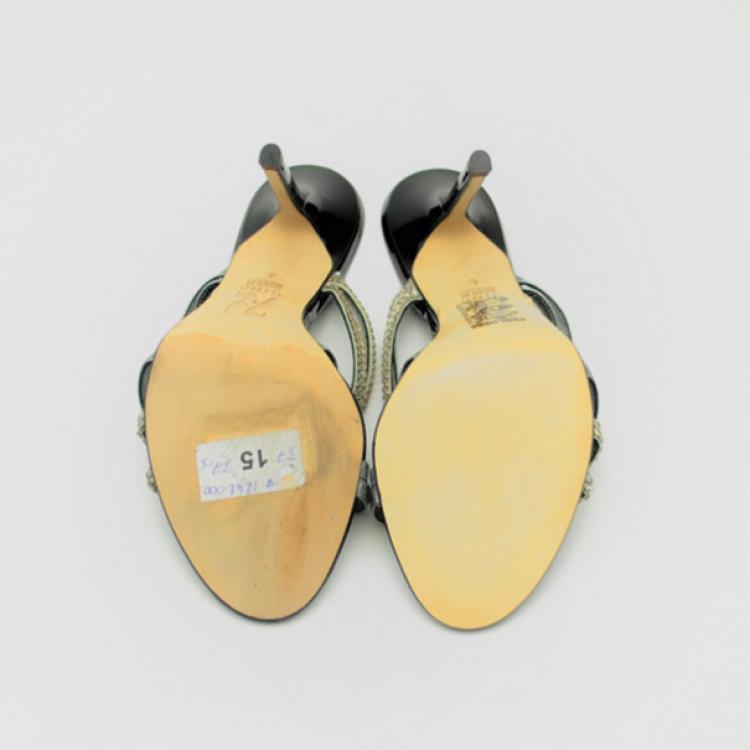 Pre Owned Gina Grey Crystal Embellished High Heel Slides Size 37