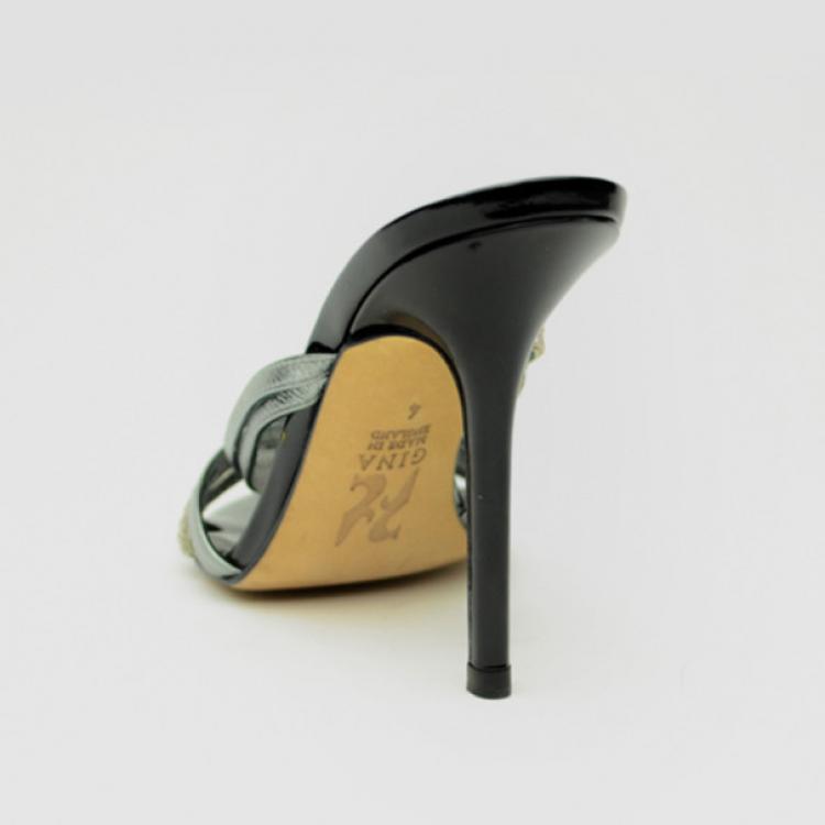 Pre Owned Gina Grey Crystal Embellished High Heel Slides Size 37