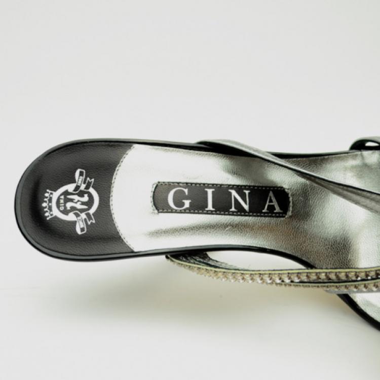 Pre Owned Gina Grey Crystal Embellished High Heel Slides Size 37