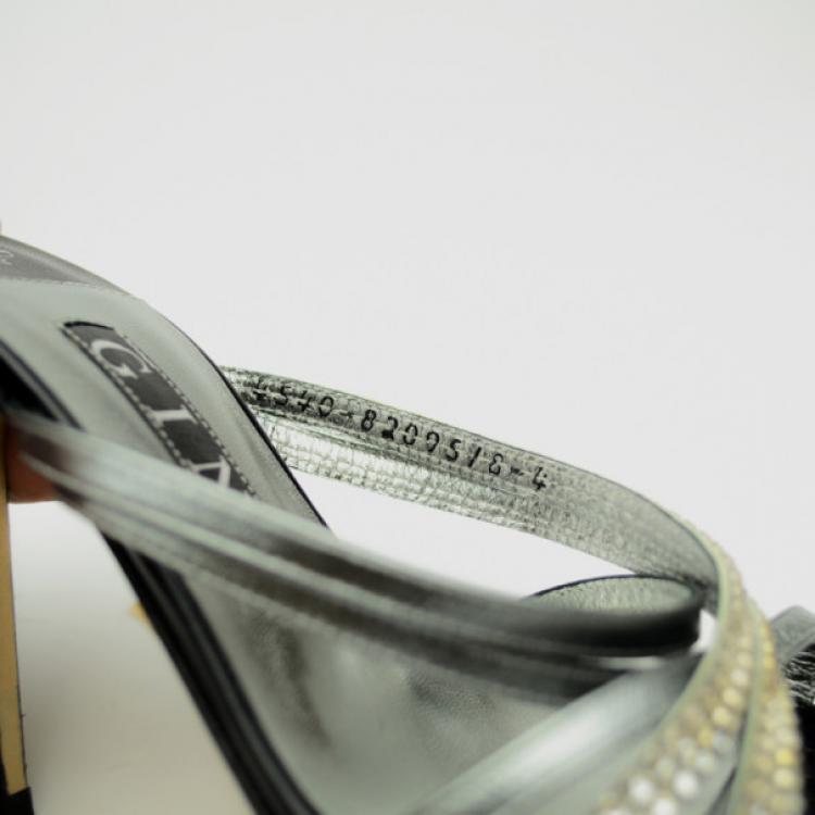 Pre Owned Gina Grey Crystal Embellished High Heel Slides Size 37