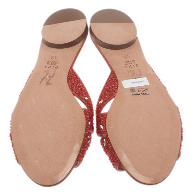 Pre Owned Gina Pink Satin Crystal Sabrina Flat Sandals Size 37.5