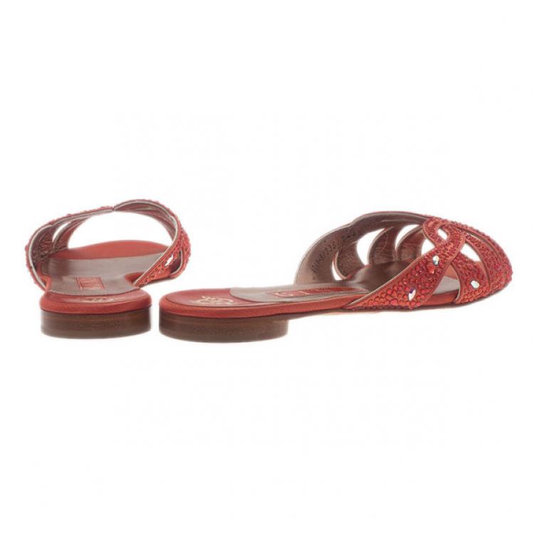 Pre Owned Gina Pink Satin Crystal Sabrina Flat Sandals Size 37.5