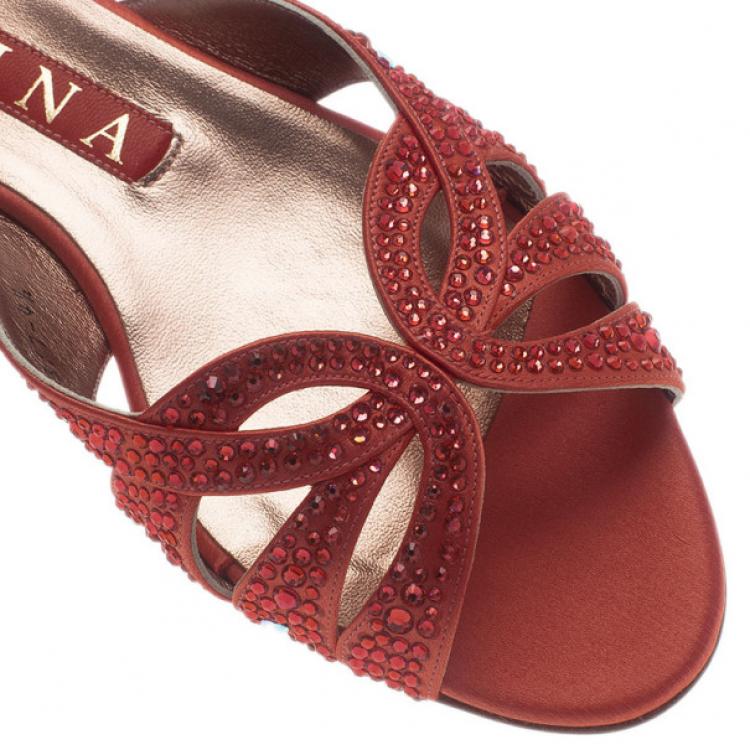 Pre Owned Gina Pink Satin Crystal Sabrina Flat Sandals Size 37.5