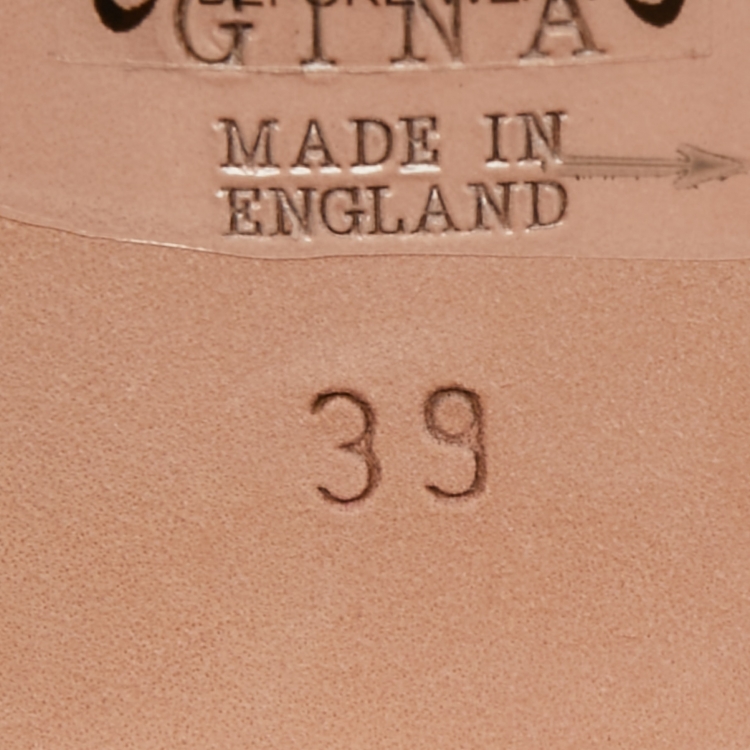 Pre Owned Gina Beige Leather Crystal Embellished Slide Sandals Size 39