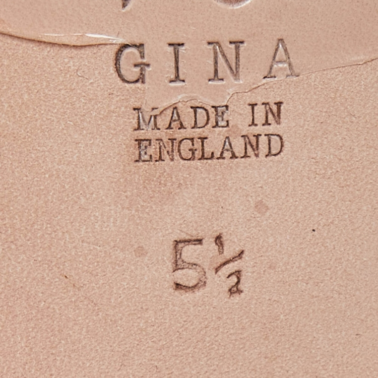 Pre Owned Gina Grey Croc Embossed Patent Leather Crystal Embellished Slide Sandals Size 38.5