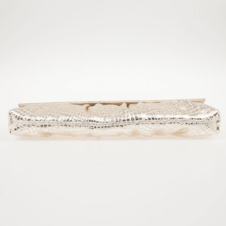 Pre Owned Gina Silver Python Embellished Clutch 