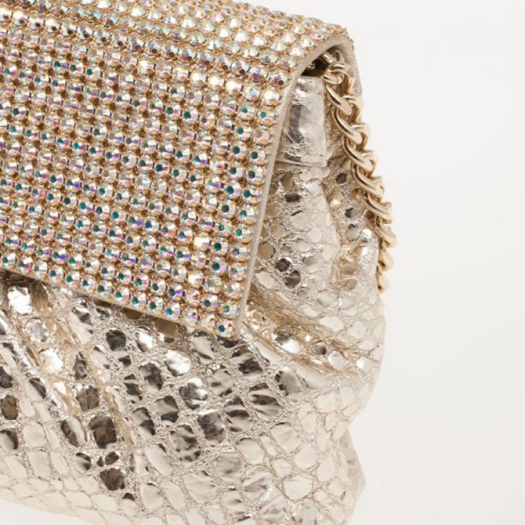 Pre Owned Gina Silver Python Embellished Clutch 