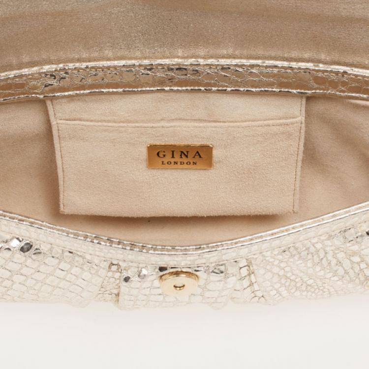 Pre Owned Gina Silver Python Embellished Clutch 