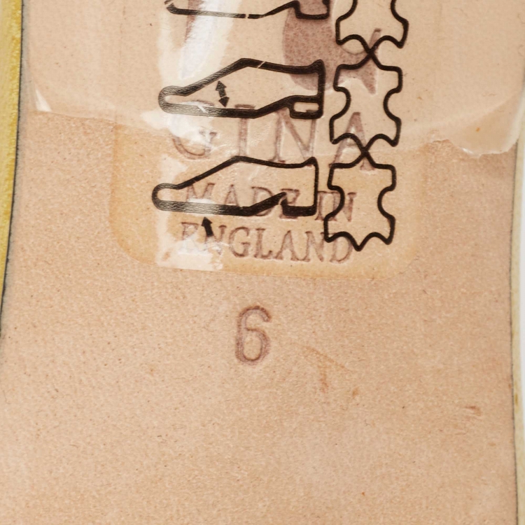 Pre Owned Gina Yellow Leather Crystal Embellished Slide Sandals Size 39