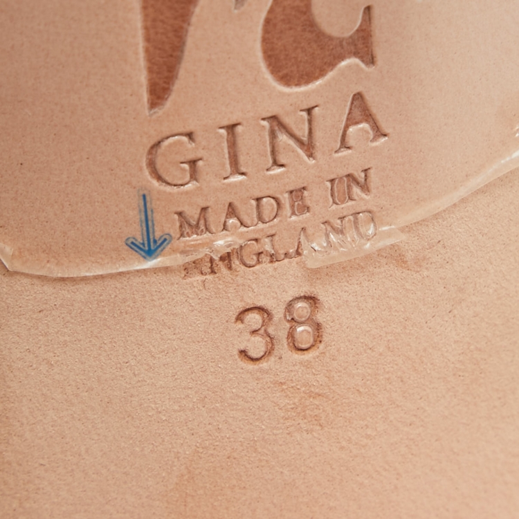 Pre Owned Gina Black Croc Embossed Patent and Leather Rodeo Sandals Size 38