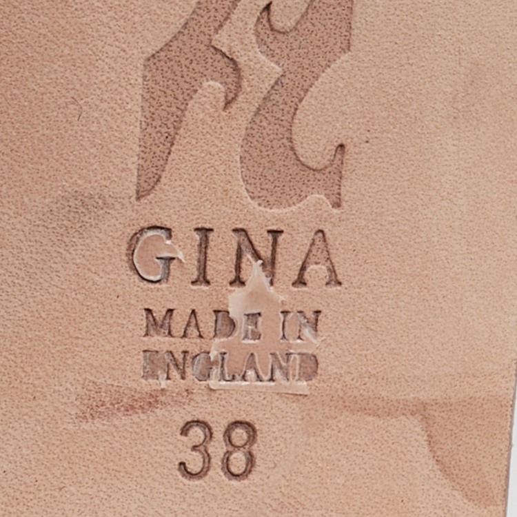 Pre Owned Gina Grey Croc Embossed Leather Crystal Embellished Loren Sandals Size 38