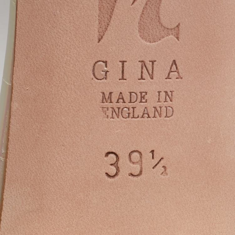 Pre Owned Gina Pink Crystal Embellished Leather Orsay Block Heel Slide Sandals Size 39.5