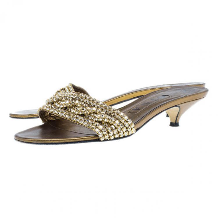 Pre Owned Gina Bronze Kitten Heel Slides Size 37.5