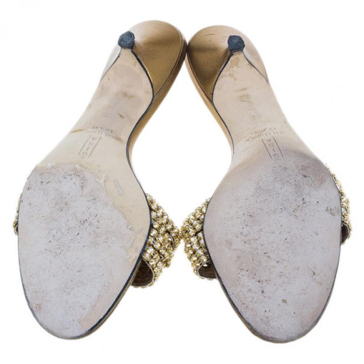 Pre Owned Gina Bronze Kitten Heel Slides Size 37.5