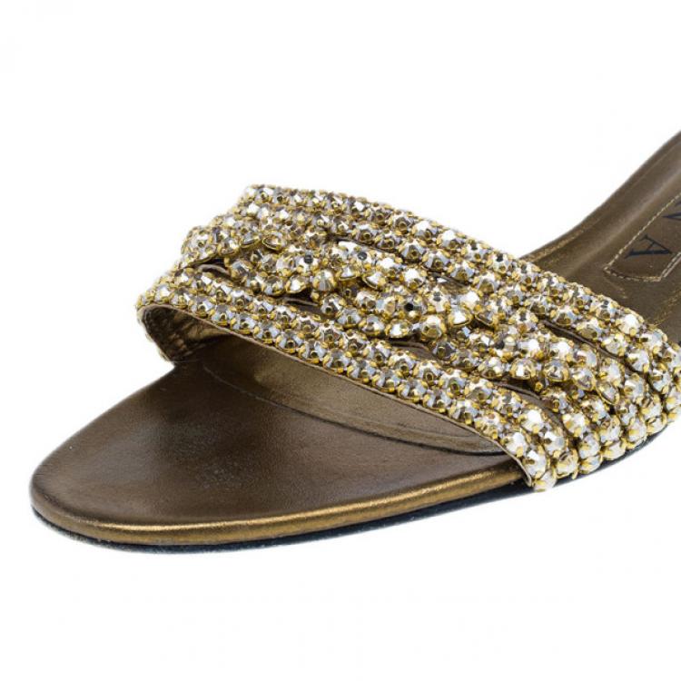 Pre Owned Gina Bronze Kitten Heel Slides Size 37.5