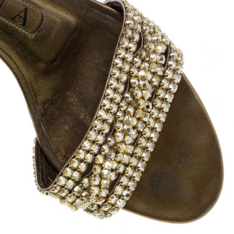 Pre Owned Gina Bronze Kitten Heel Slides Size 37.5