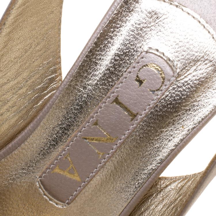 مملوكة مسبقًا Gina Metallic Pale Pink Leather Crystal Embellished Slingback Sandals Size 37