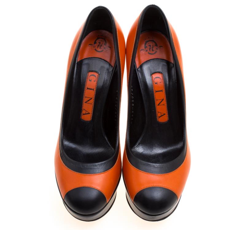 Pre Owned Gina Two Tone Leather Tori Pumps Size 36